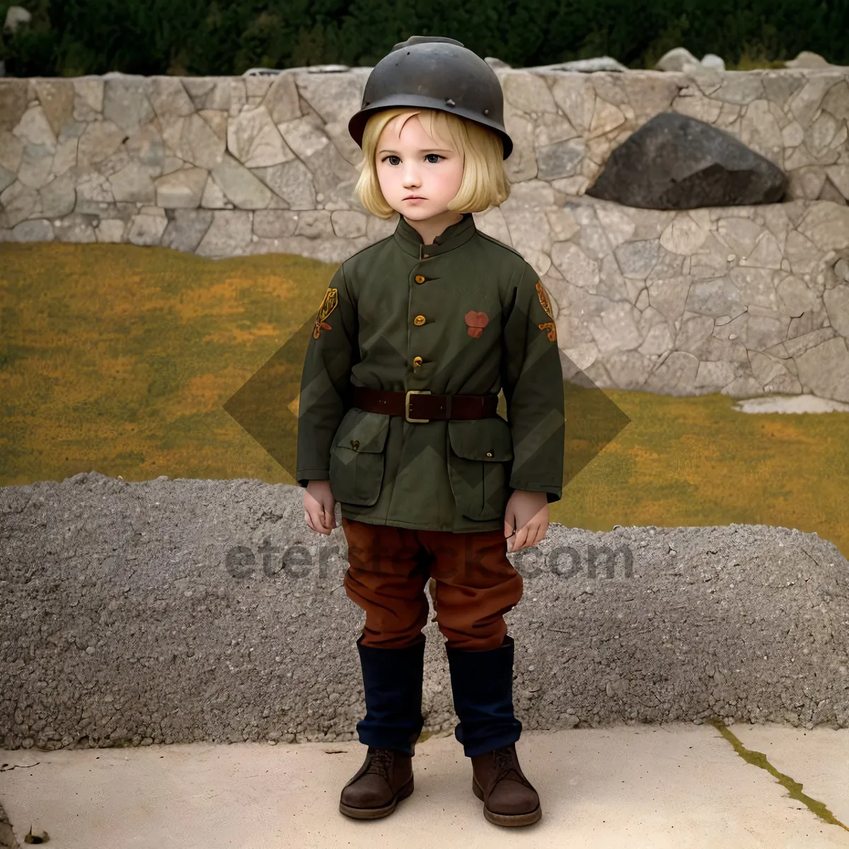 Picture of Private Soldier in Military Uniform Covering his Face