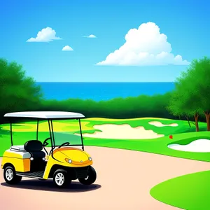 Golfer on breathtaking green course under sunny skies