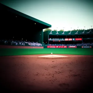 Nighttime stadium baseball match under lights