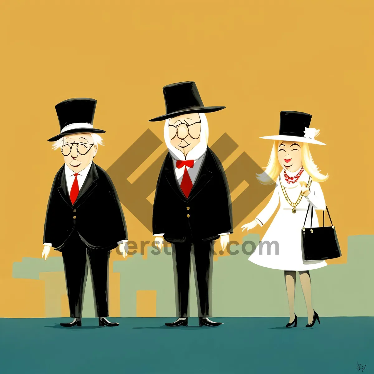 Picture of Business Man in Suit with Mortarboard - Cartoon Silhouette