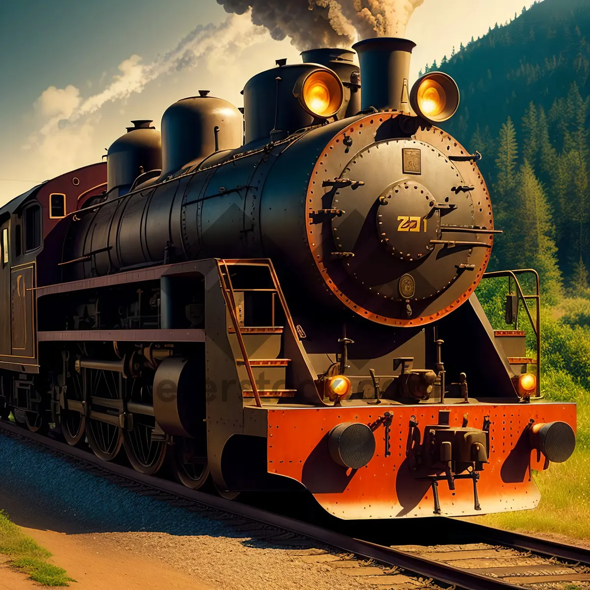 Picture of Vintage Steam Locomotive On Railway