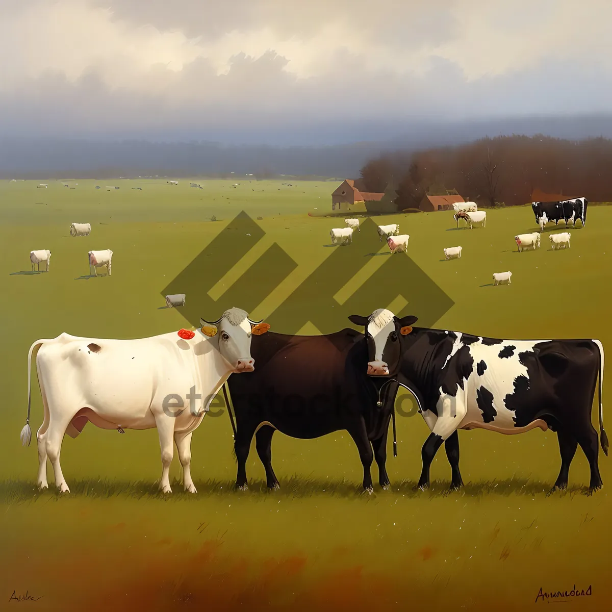 Picture of Idyllic rural landscape with grazing cows