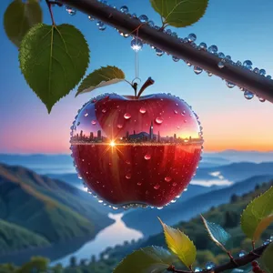 Festive winter fruit tree decoration with shiny apples