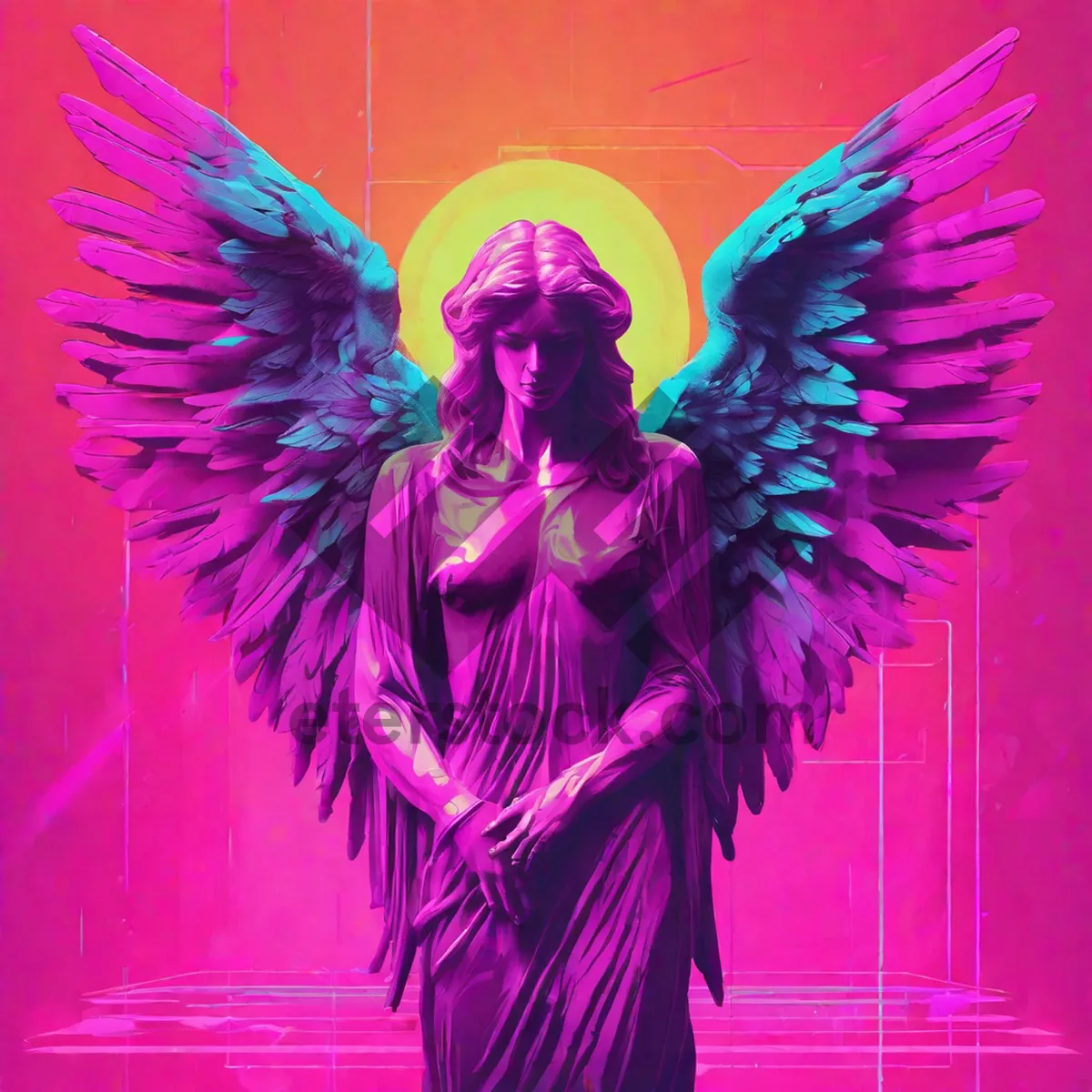 Picture of angel with brutalism style design art.