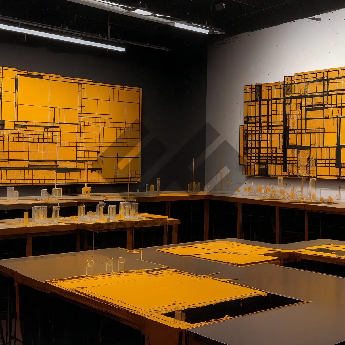 Picture of Modern Classroom Interior with Wood Furniture & Natural Light