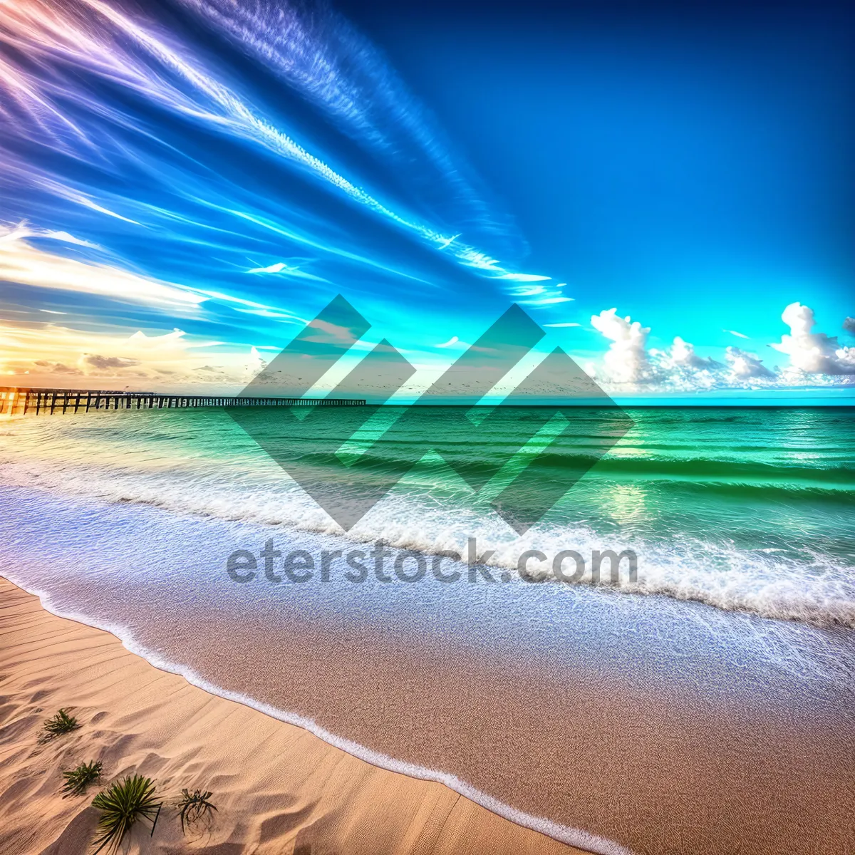 Picture of Serene Shoreline: Captivating Ocean Waves Meeting Sandy Beach