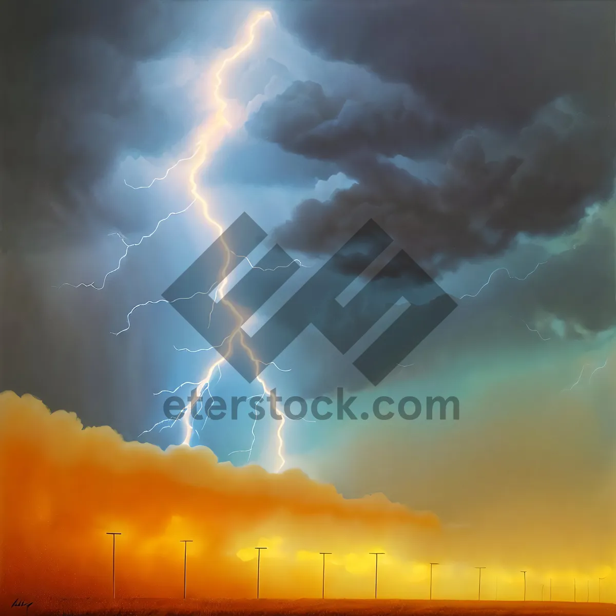 Picture of Vibrant Sunset Over Stormy Horizon