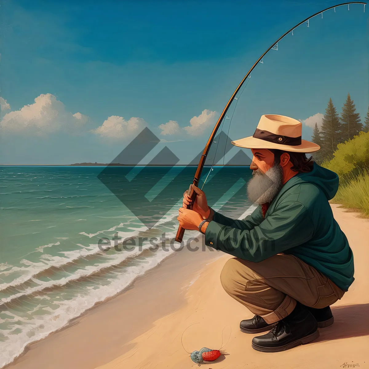 Picture of Relaxed Fisherman Enjoying Ocean Fishing