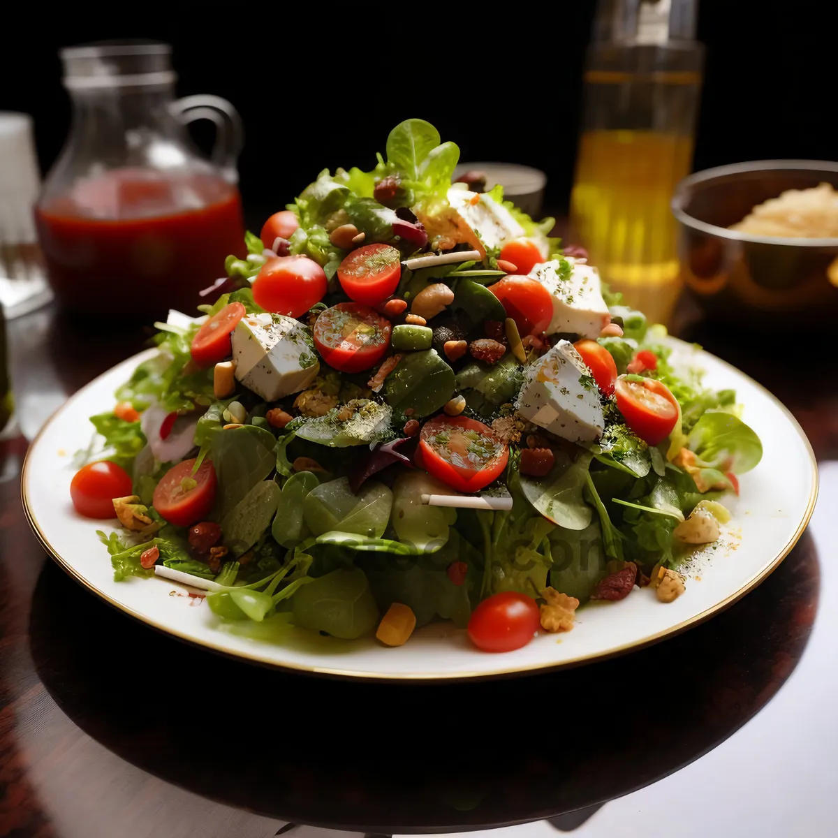 Picture of Fresh Vegetable Salad with Grilled Cheese and Olives