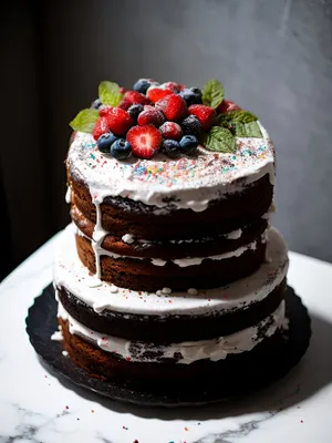 Delicious Berry Chocolate Cake with Fresh Mint