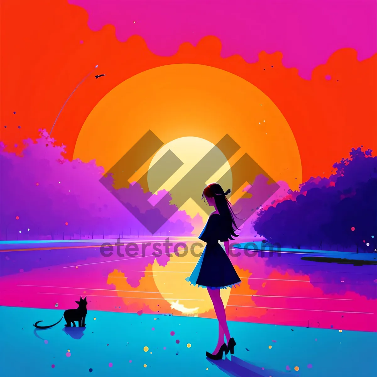 Picture of Mystical Moonlight Silhouette with Starry Design