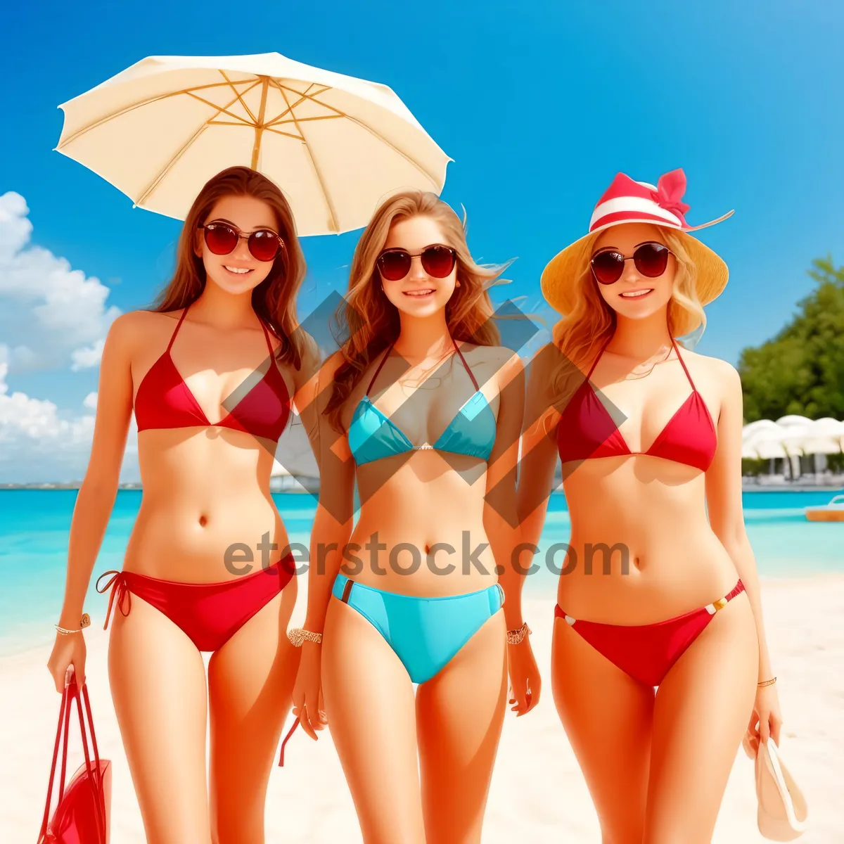 Picture of Summertime Bliss: Stunning Model Relaxing in Tropical Beachwear