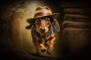 Cute puppy with hat - watchdog breed portrait.