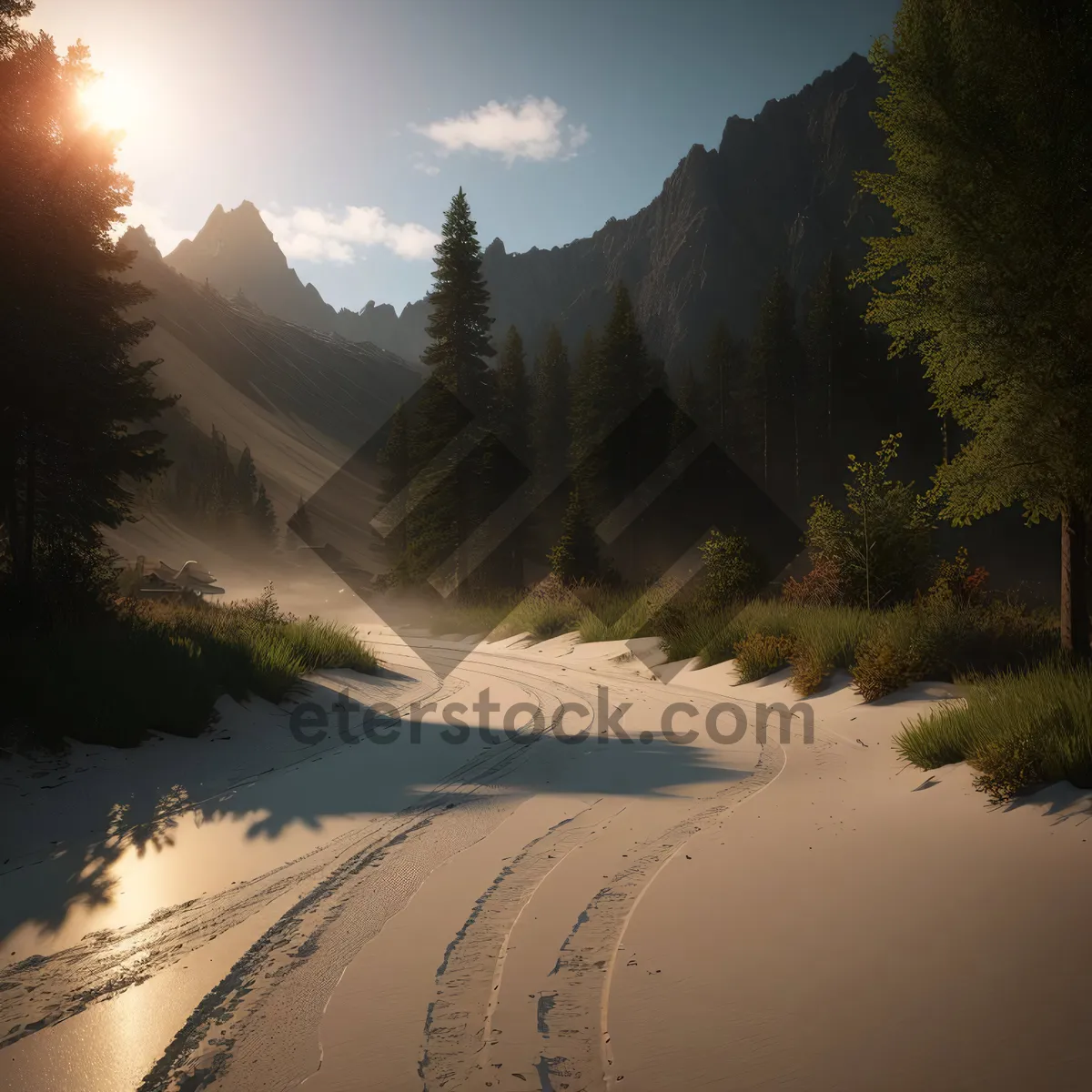 Picture of Serene Mountain Landscape with Snow-Capped Peaks and Reflective Lake