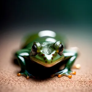 Bulging-eyed tree frog peeping through foliage