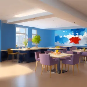 Modern luxury kitchen interior with wooden furniture and lamp