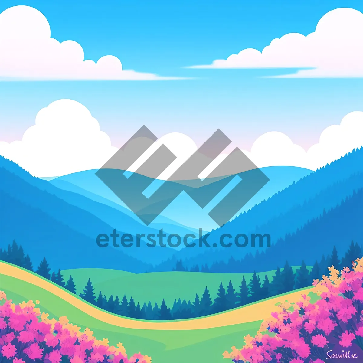 Picture of Serene Summer Landscape with Rolling Clouds