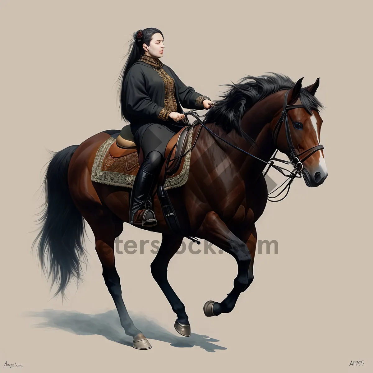 Picture of Brown Thoroughbred Stallion with Bridle and Saddle