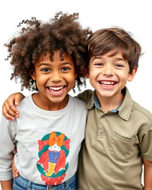 Happy family smiling together in portrait photo.