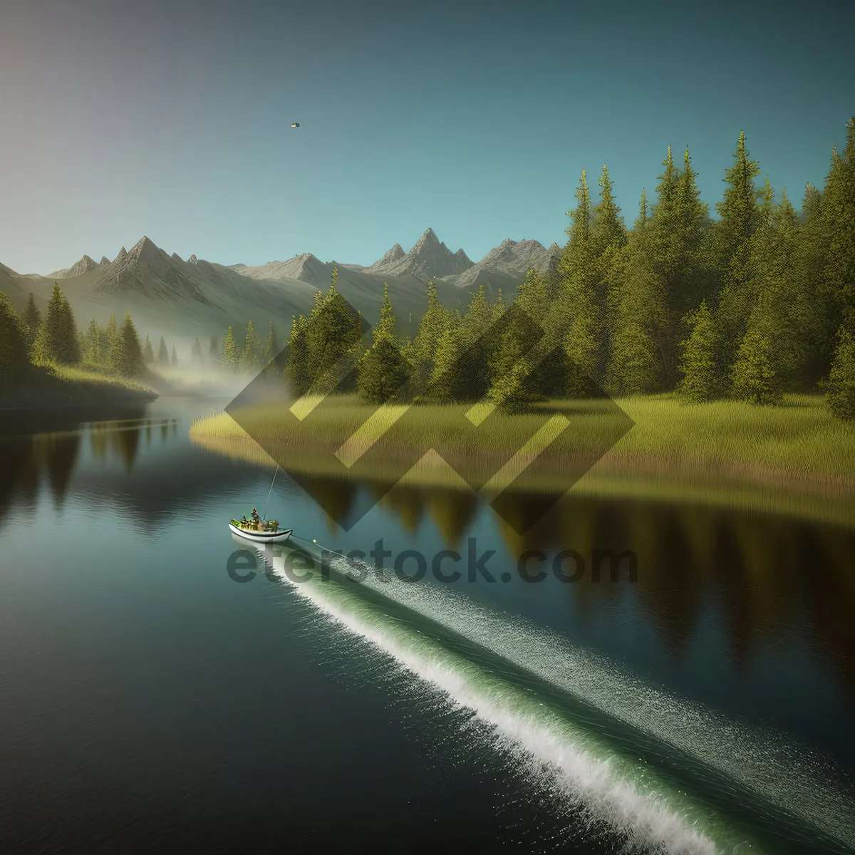 Picture of Tranquil Lake Reflection Amidst Scenic Mountains