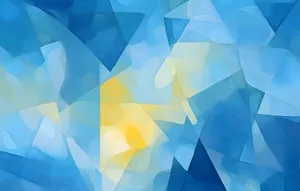 Blue and Yellow Cubism Background with Serene Watercolor Patterns.