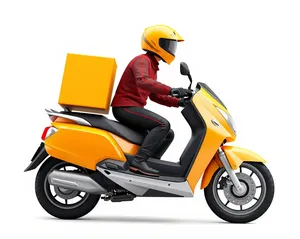 Cartoon boy on speeding motor scooter icon
