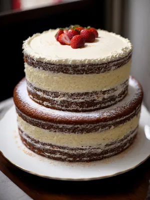 Delicious Fruit Cake with Creamy Vanilla Frosting.