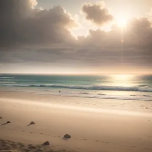 Serene Paradise: Beach Sunset Over Clear Ocean Waters