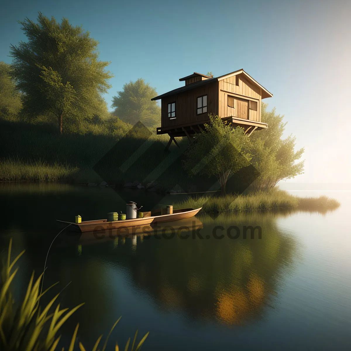 Picture of Idyllic Waterside Retreat: Serene Outbuilding amidst Lake Reflection