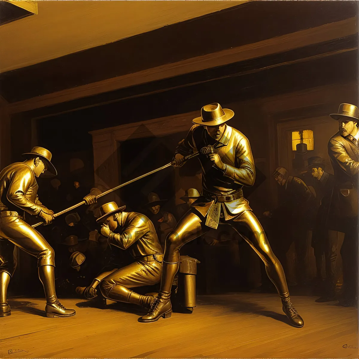 Picture of Warrior Playing Brass Trombone with Sword