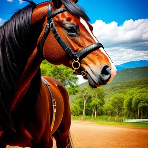 Stunning Thoroughbred Stallion in Bridle - Equine Elegance