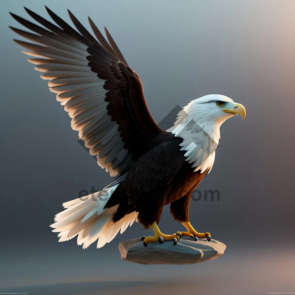 Picture of Bald Eagle in Flight: Majestic Predator with Piercing Yellow Eyes