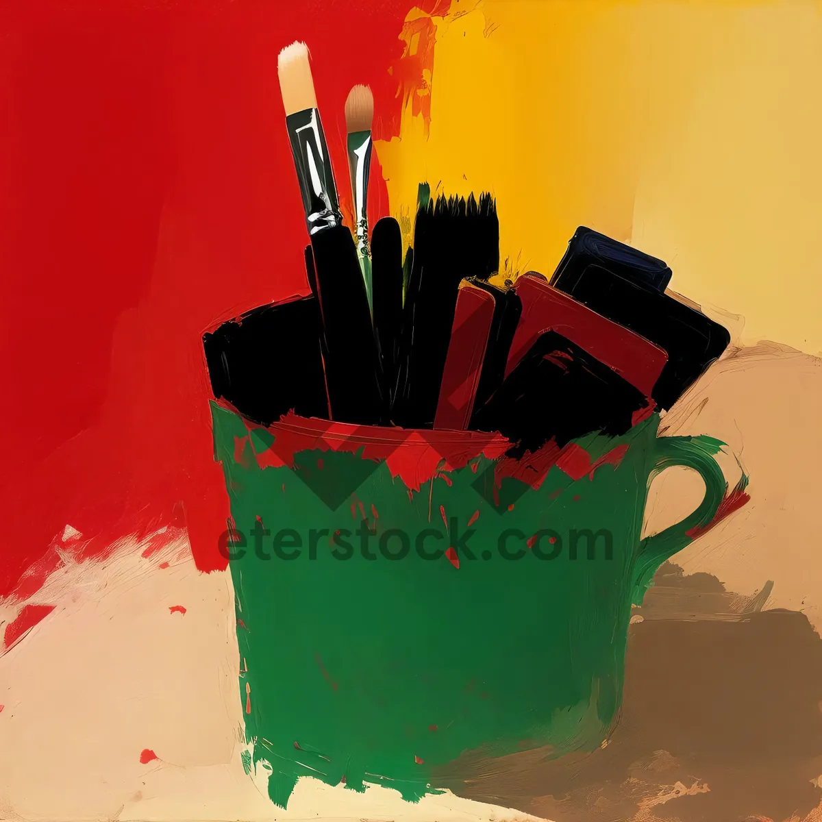 Picture of Colorful Art Supplies Set: Paintbrushes, Pencils, and Tools