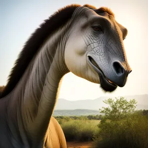 Stallion grazing in rural field