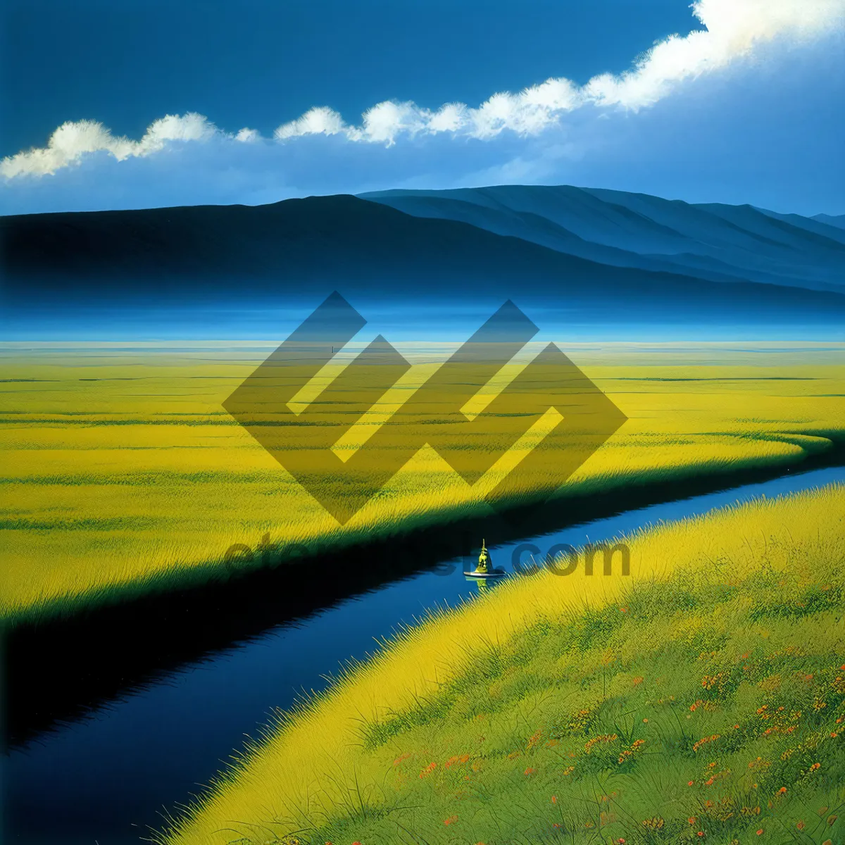 Picture of Picturesque Countryside Meadow Under Blue Skies