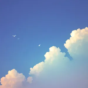 Vibrant Sky Over Verdant Landscape: Fluffy Clouds and Clear Sunlight