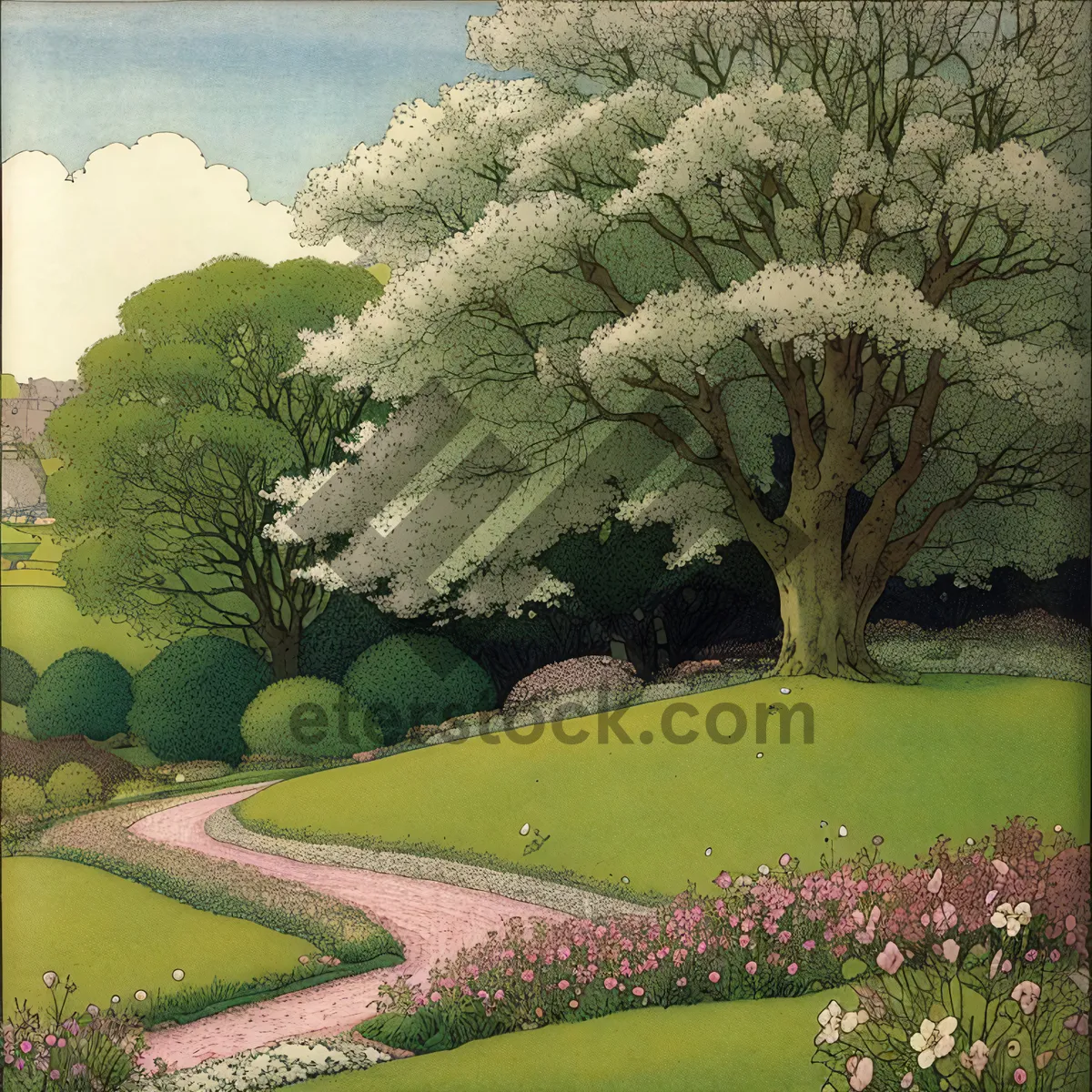 Picture of Summer Landscape with Majestic Trees and Garden Angelica