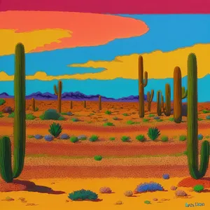 Cactus Sunset Silhouette in Desert Landscape