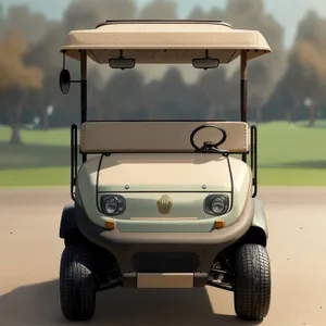 Sporty Golf Cart Driving on Green Grass