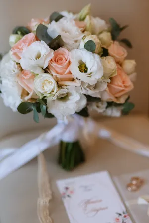 Romantic bridal bouquet of pink roses for wedding celebration