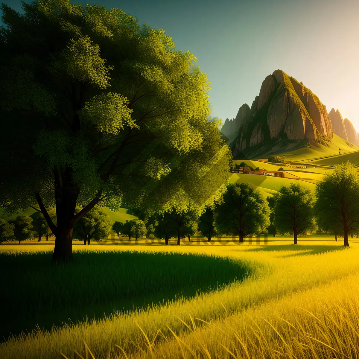 Picture of Colorful Rapeseed Field Under Sunny Sky