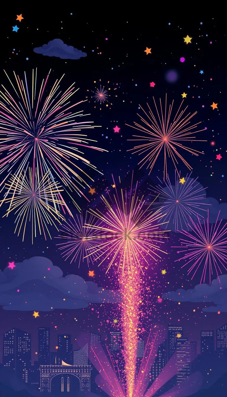 Picture of Dark Winter Fireworks Celebration in the Night Sky