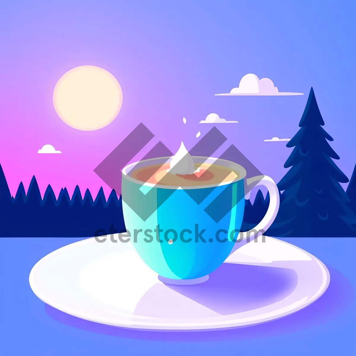 Picture of Hot beverage in China cup on saucer.