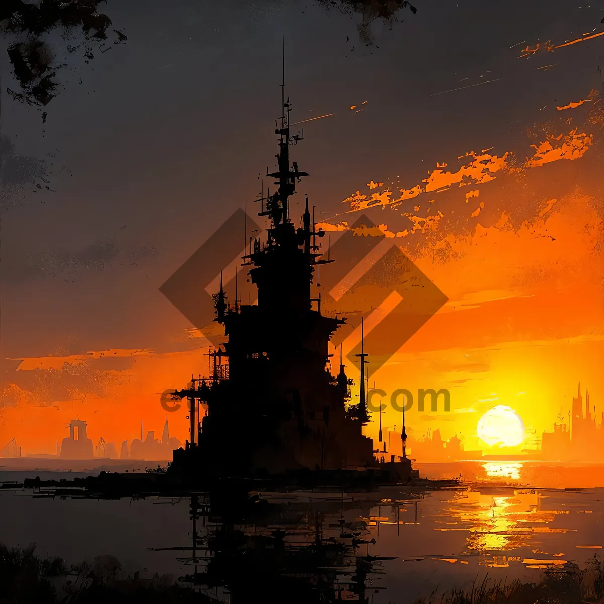 Picture of Sunset Battleship on Industrial Skyline