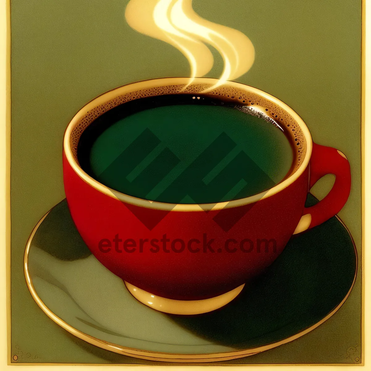 Picture of Steaming Cup of Morning Coffee on Black Saucer