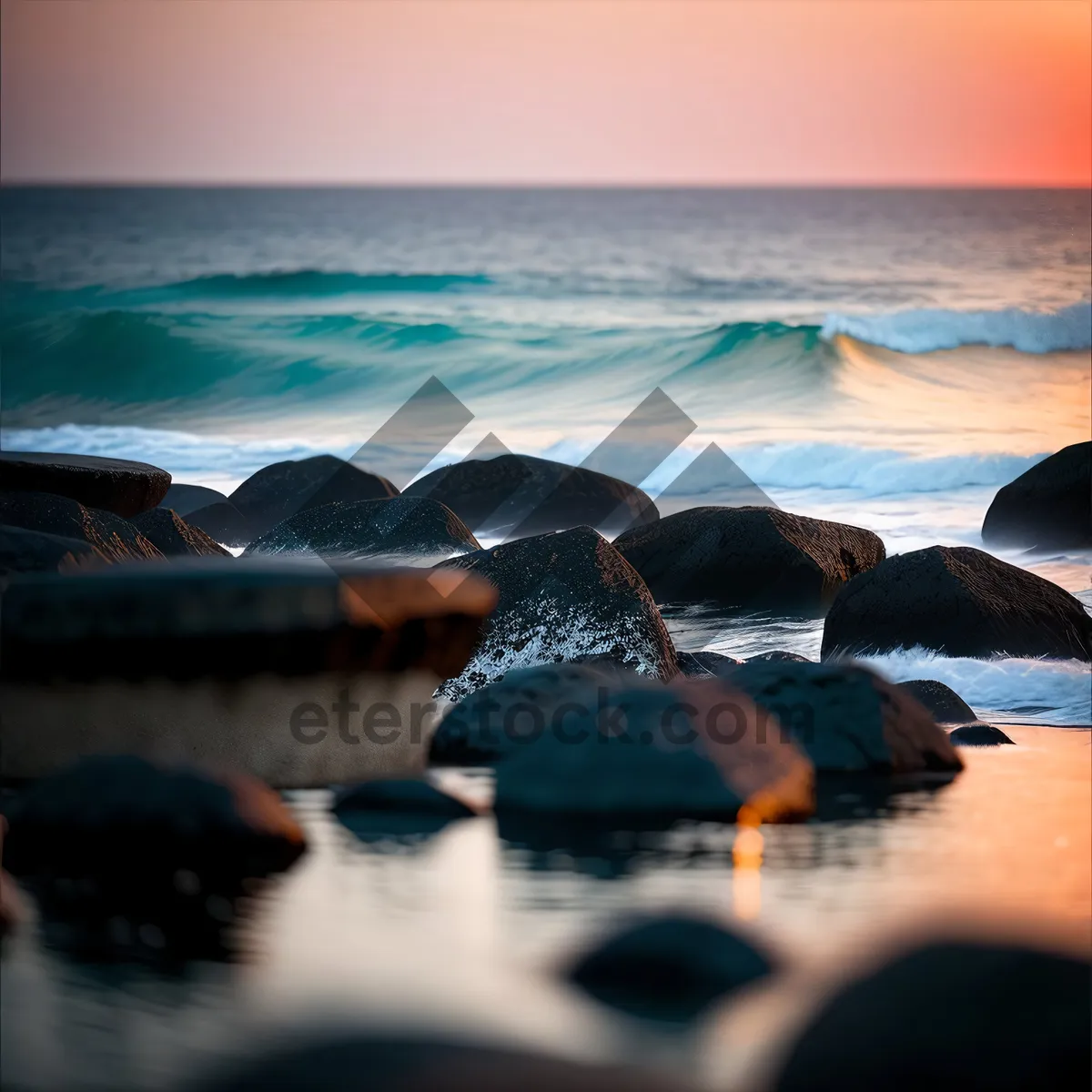 Picture of Tranquil Beach Sunset Over Ocean Waves