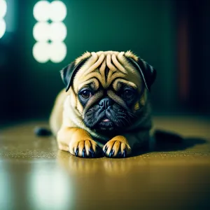 Cute Wrinkled Pug Puppy Portrait