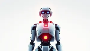 Futuristic 3D man robot technology render.