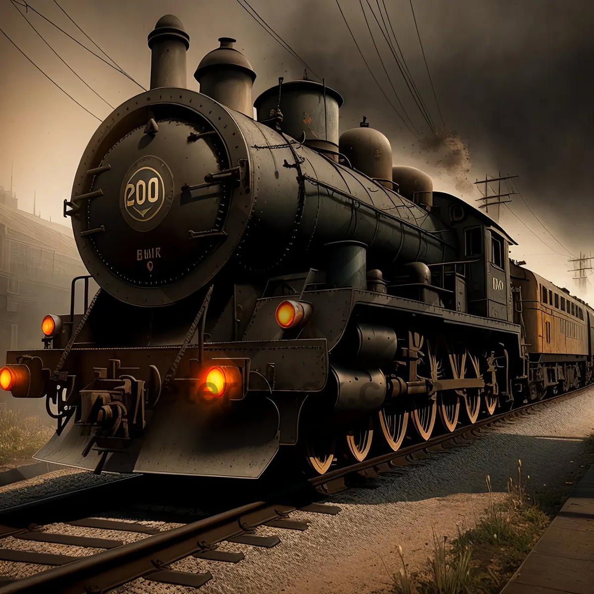 Picture of Vintage Steam Locomotive Chugging Along the Tracks