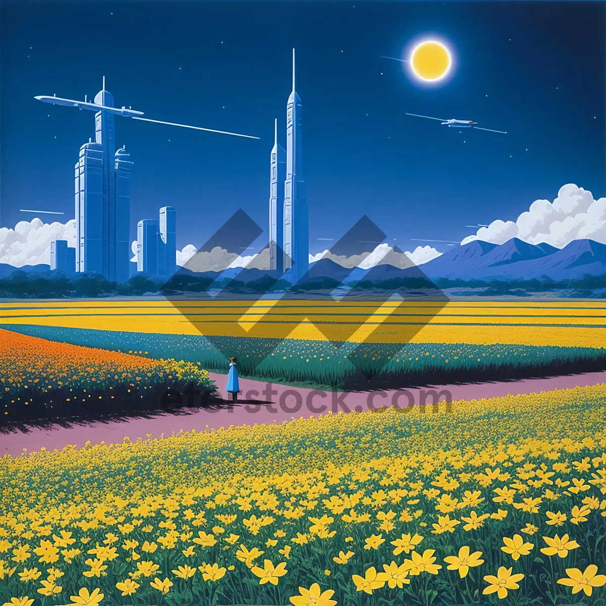 Picture of Vibrant Yellow Rapeseed Field Under Blue Sky
